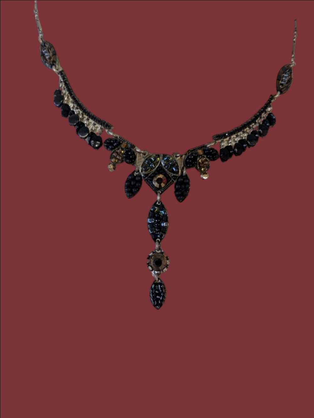 VINTAGE Ayala Bar Black Crystal Drop Necklace - Women's Jewelry